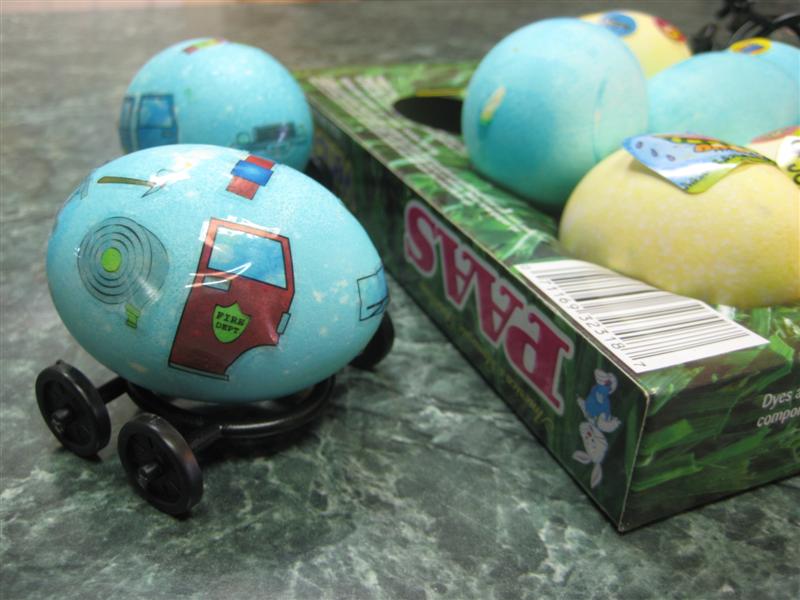 Jess_EasterEggs-1.JPG - Here's some of the eggs we made for Easter - this was a Fire Truck Egg!?... sort of... just close your eyes and imagine it... you can see it!